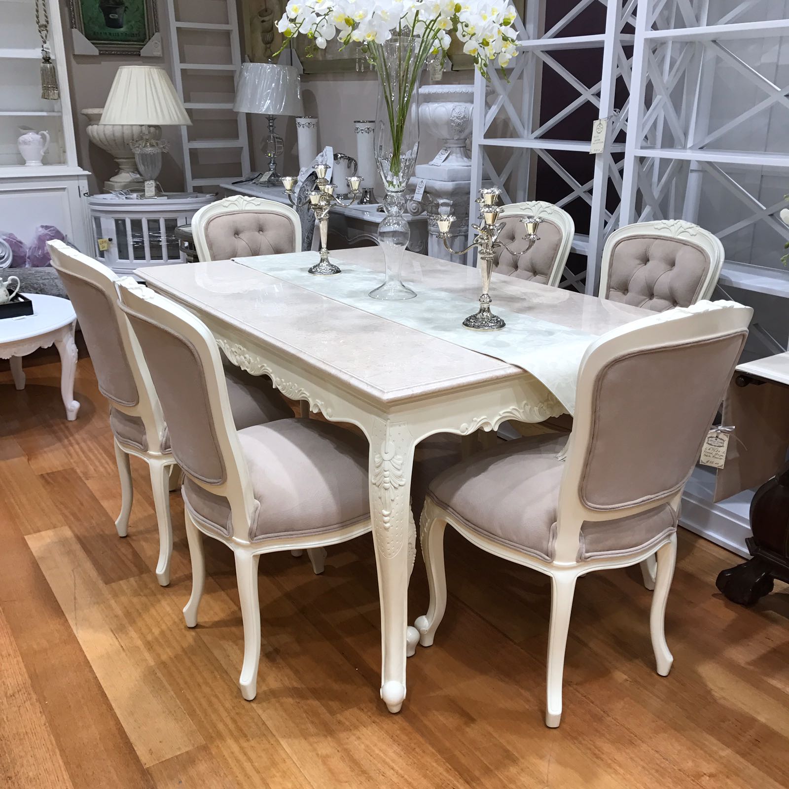 French Rect Dining Table, Marble Top